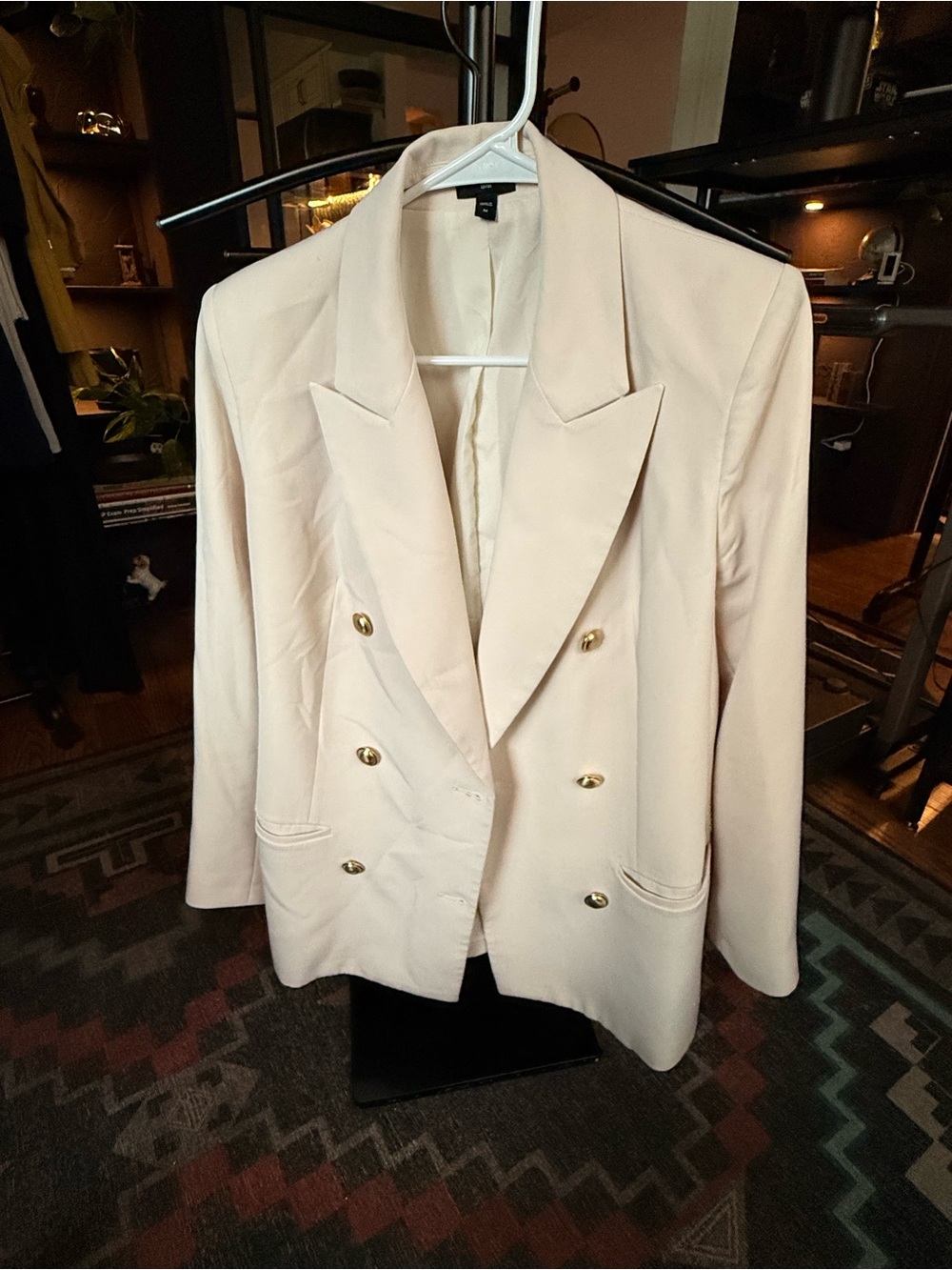 Express Gold-Button Double-Breasted Cream Blazer